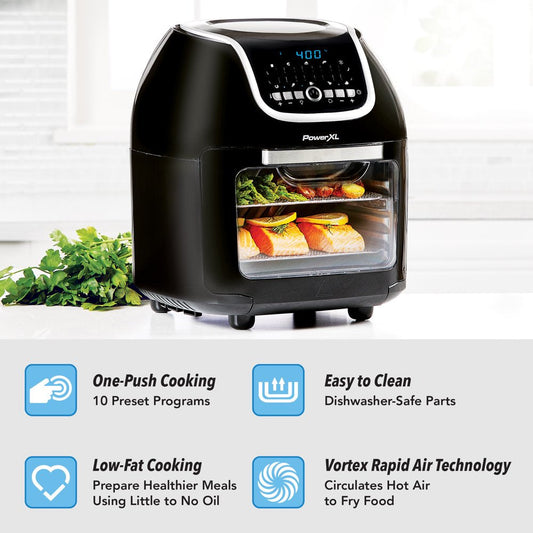 PowerXL Vortex Air Fryer Pro plus 10 Quart Capacity, Black, 1700 Watts