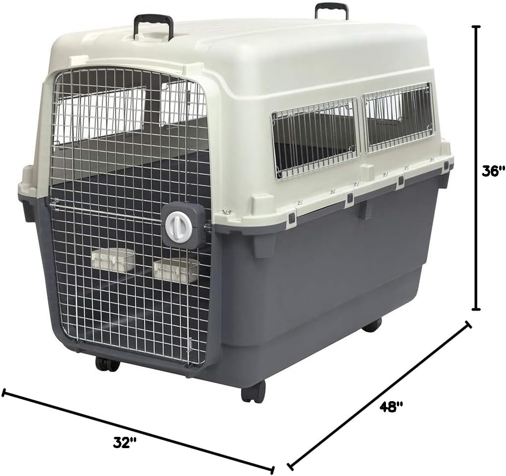 Designs Plastic Kennels Rolling Plastic Airline Approved Wire Door Travel Dog Crate, XXX-Large, Gray