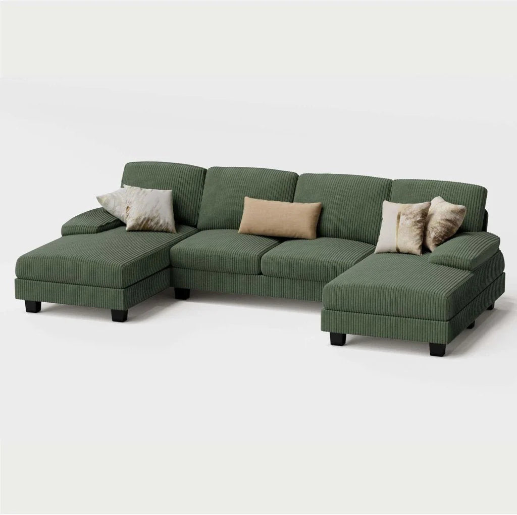Furmax Sectional Couches for Living Room, U-Shaped Sofa Couch with Linen Fabric, 4 Seat Sofa Set with Double Chaise for Apartment (Fabric, Grey)