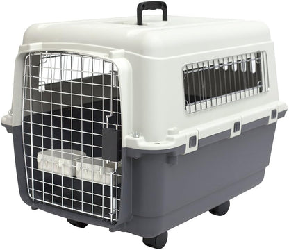 Designs Plastic Kennels Rolling Plastic Airline Approved Wire Door Travel Dog Crate, XXX-Large, Gray