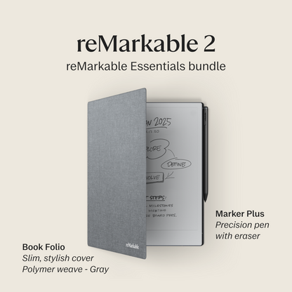reMarkable 2 – 10.3” Paper Tablet with Marker Plus and Polymer Weave Book Folio – Gray