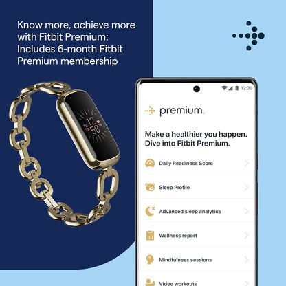 Fitness and Wellness-Tracker with Stress Management, Sleep-Tracking and 24/7 Heart Rate, One Size S L Bands Included, Lunar White/Soft Gold Stainless Steel, 1 Count