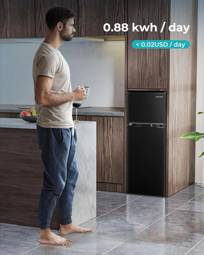 EUHOMY 3.2 Cu.Ft Mini Fridge with Freezer 2-Door Compact Refrigerator for Bedroom, Dorm, Office or Apartment, Silver