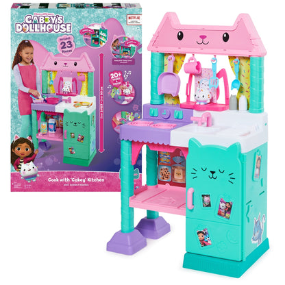 Gabby's Dollhouse Cakey Cat Kitchen Set for Kids, 3ft Tall Play Kitchen with Sounds & Accessories