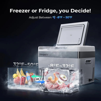 BougeRV 12 Volt Refrigerator 12V Car Fridge 23 Quart Portable Freezer Compressor Cooler 12/24V DC 110~240 Volt AC for Truck Van RV Camper SUV Travel Camping Road Trips Tailgating -7℉~50℉