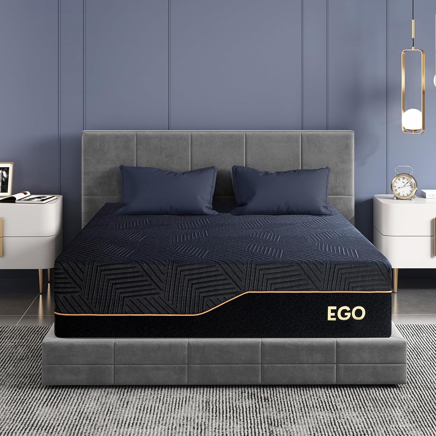 EGOHOME 14 Inch King Size Memory Foam Mattress for Back Pain, Cooling Gel Mattress Bed in a Box, Made in USA, CertiPUR-US Certified, Therapeutic Medium Mattress, 76x80x14 Black