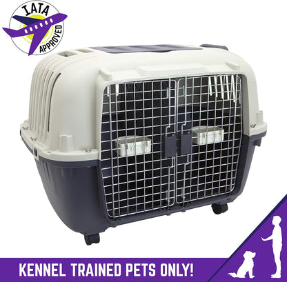 Designs Plastic Kennels Rolling Plastic Airline Approved Wire Door Travel Dog Crate, XXX-Large, Gray