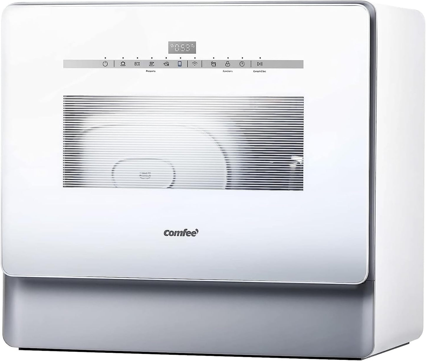 COMFEE' Portable Dishwasher Countertop with 5L Built-in Water Tank, No Hookup Needed, 6 Programs, 360° Dual Spray, 192℉ High-Temp& Air-Dry Function, Mini Dishwasher for RVs, White