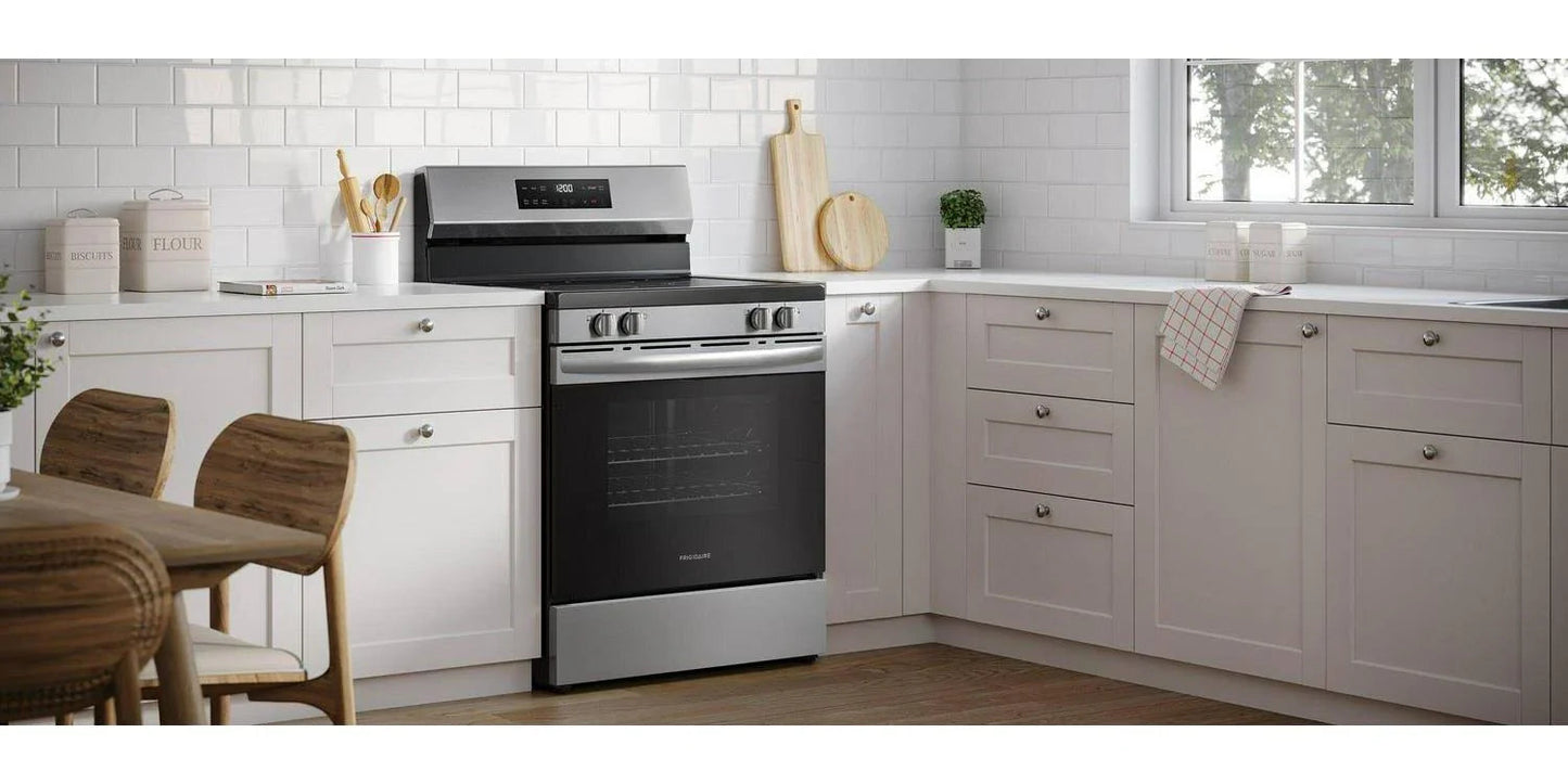 Frigidaire 30-in Glass Top 5 Burners 5.3-cu ft Steam Cleaning Freestanding Electric Range (EasyCare Stainless Steel)