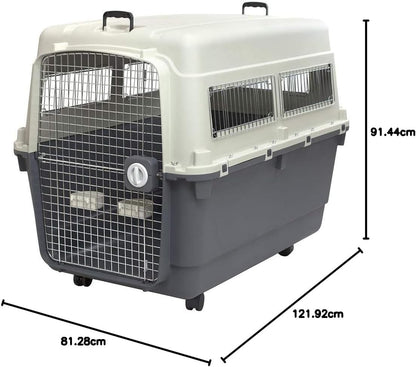 Designs Plastic Kennels Rolling Plastic Airline Approved Wire Door Travel Dog Crate, XXX-Large, Gray