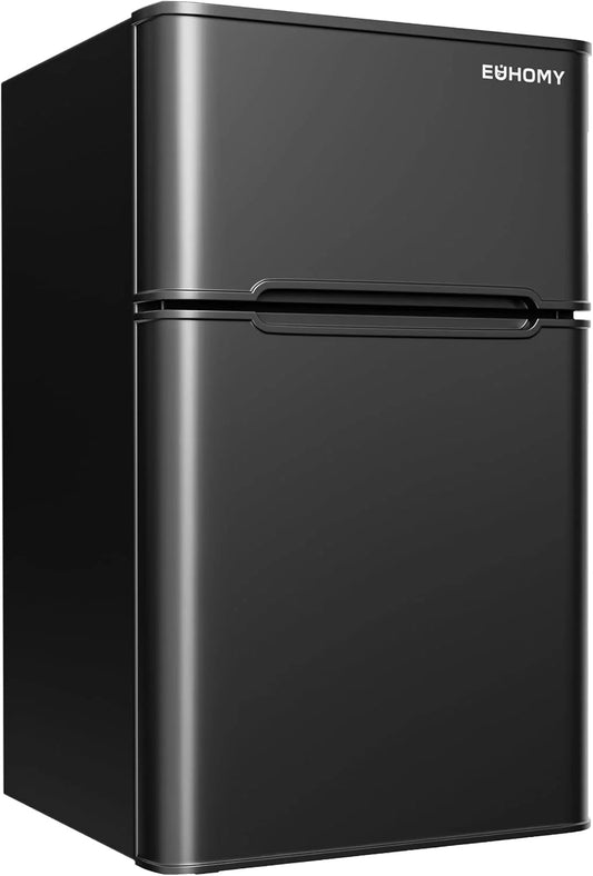 EUHOMY 3.2 Cu.Ft Mini Fridge with Freezer – 2-Door Compact Refrigerator for Bedroom, Dorm, Office or Apartment, Silver