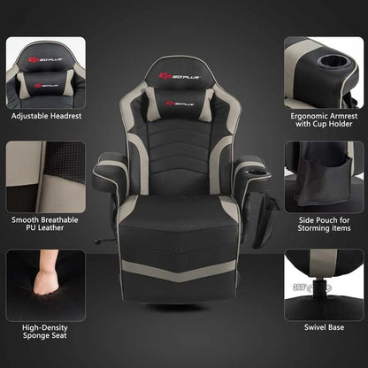 Pu Leather Massage Gaming Chair Ergonomic High Back Racing Style Gaming Recliner With Adjustable Backrest Amp Footrest Cup Holder Side Pouch - Comfortable And Ergonomic Design