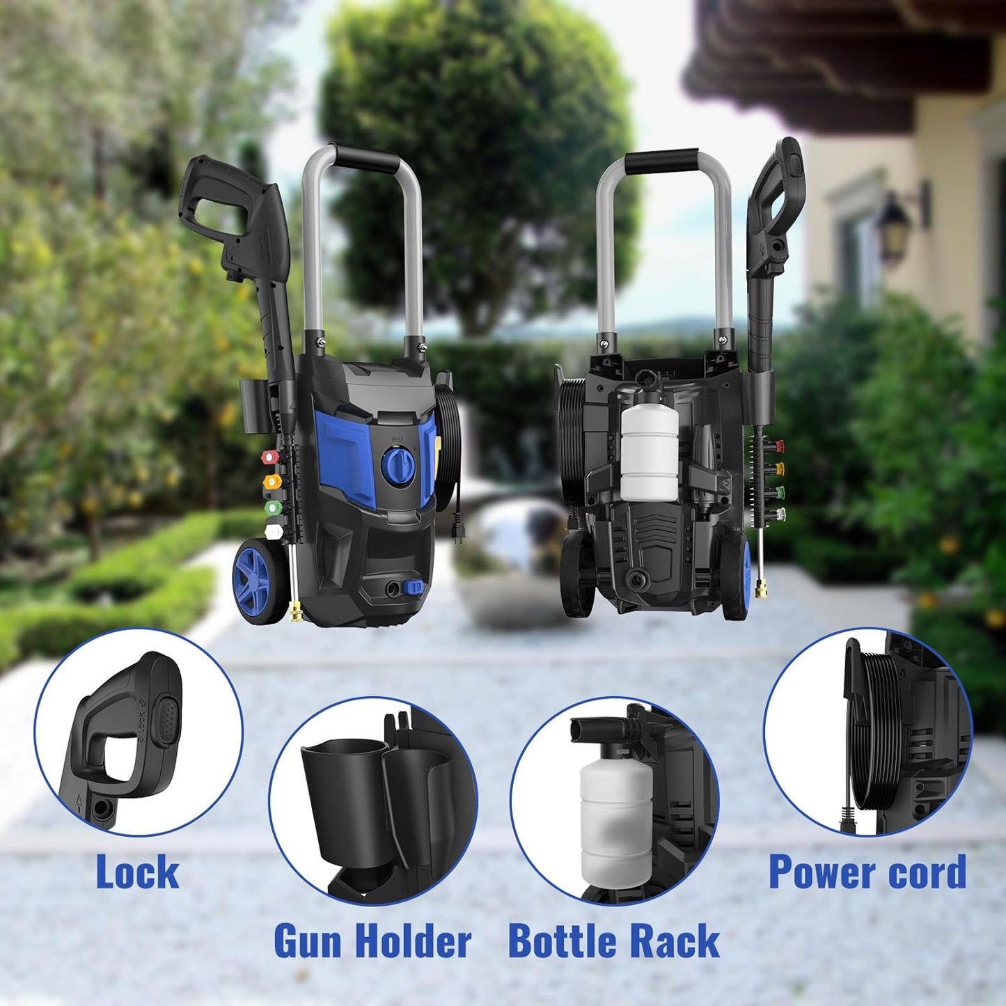 Electric Pressure Washer - 4200PSI Max 2.8GPM with 25FT Hose,35FT Cord High Power Washers Powered 4 Nozzles for Patios Car Garden