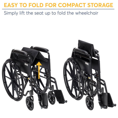 Drive Medical Silver Sport 1 Wheelchair, Full Arms, Swing Away Footrest, Lightweight Steel Frame