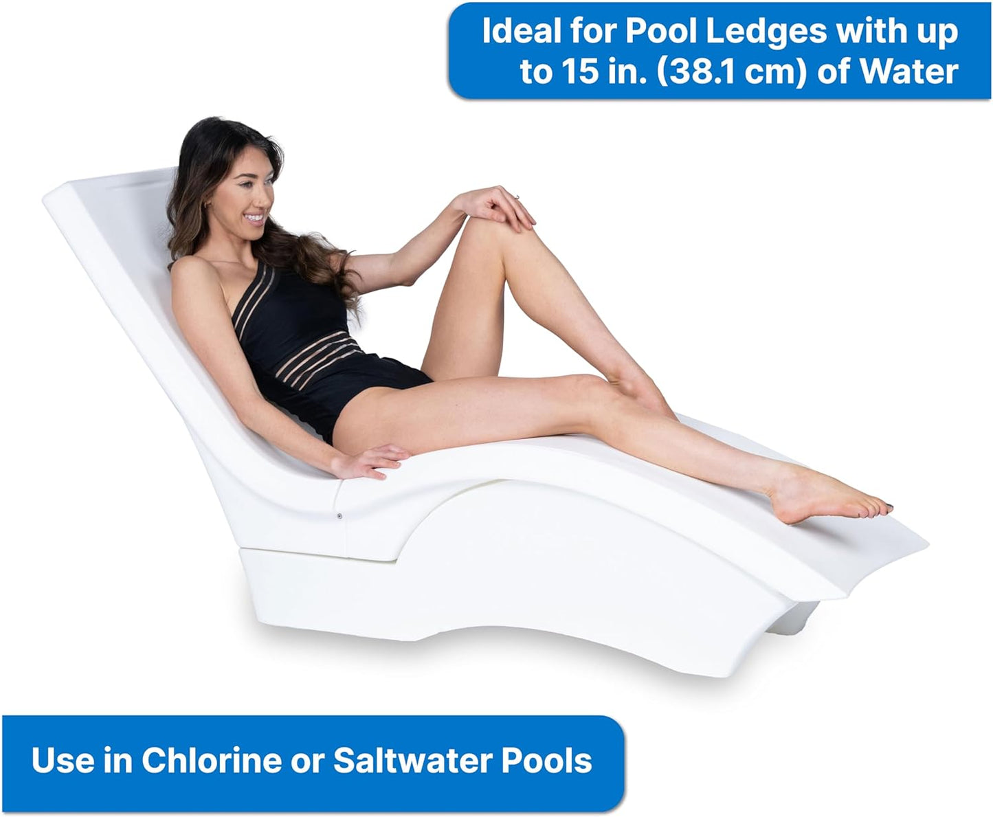 Pool Lounger, Fade-Resistant, Waterproof Patio Furniture, Pool Lounge Chair for Sun Shelf, Use in Pools with Shelves Up to 9-Inches Deep or Outside Pool Deck, Weighted, White