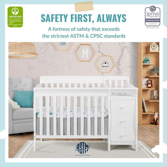 Dream On Me Jayden 4-in-1 Mini Crib & Changer with Storage, White