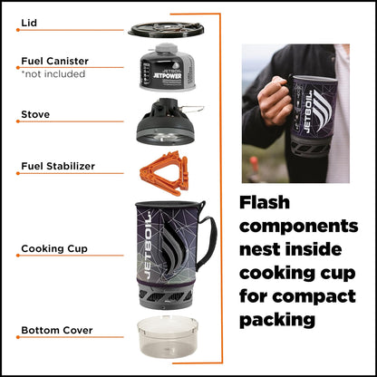 Flash Camping and Backpacking Stove System, Portable Propane/Isobutane Burner with Cooking Cup for Outdoor Trips and Hiking