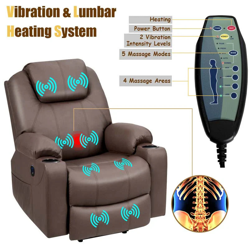 Electric Power Lift Recliner Leather Massage Reclining Sofa Elderly Lift Chair With Lumbar Heating Amp 8 Vibrating Nodes Cup Holder Usb Port - Comfortable And Ergonomic Design