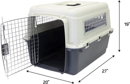 Designs Plastic Kennels Rolling Plastic Airline Approved Wire Door Travel Dog Crate, XXX-Large, Gray