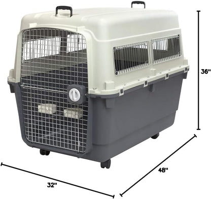 Designs Plastic Kennels Rolling Plastic Airline Approved Wire Door Travel Dog Crate, XXX-Large, Gray