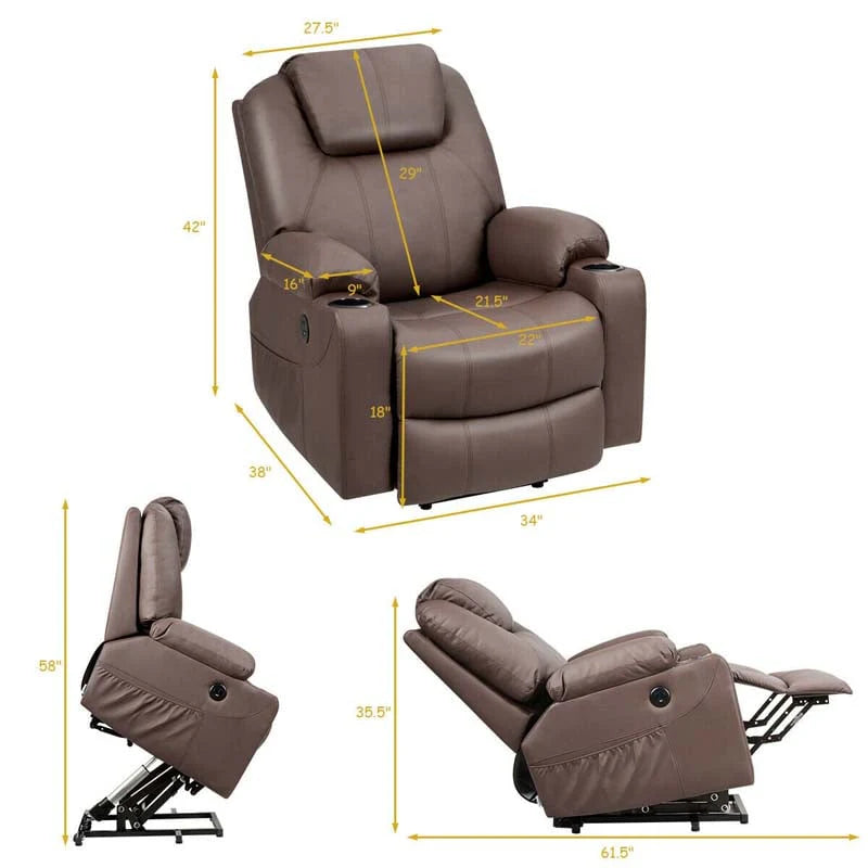 Electric Power Lift Recliner Leather Massage Reclining Sofa Elderly Lift Chair With Lumbar Heating Amp 8 Vibrating Nodes Cup Holder Usb Port - Comfortable And Ergonomic Design