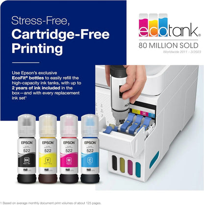 Epson EcoTank ET-4800 Wireless All-in-One Inkjet Printer, White – Cartridge-Free, Scanner, Copier, Fax, ADF, Ethernet, Home Office