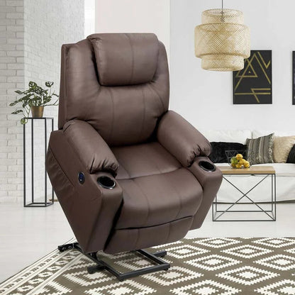 Electric Power Lift Recliner Leather Massage Reclining Sofa Elderly Lift Chair With Lumbar Heating Amp 8 Vibrating Nodes Cup Holder Usb Port - Comfortable And Ergonomic Design