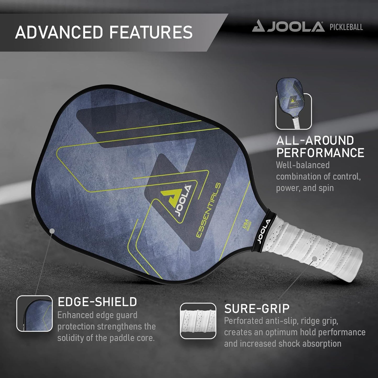 Essentials Pickleball Paddles with Reinforced Fiberglass Surface and Honeycomb Polypropylene Core