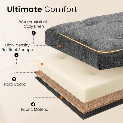 Furniliving Modern Storage Ottoman Bench, Sherpa Ottoman End of Bed Bench with Solid Wood Legs Upholstered Ottoman Benches with Storage Indoor Bench for Living Room with Rolled Arm, Entryway, White