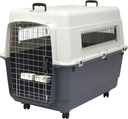 Designs Plastic Kennels Rolling Plastic Airline Approved Wire Door Travel Dog Crate, XXX-Large, Gray