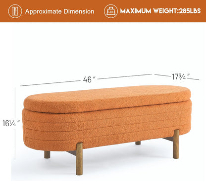 Furniliving Modern Storage Ottoman Bench, Sherpa Ottoman End of Bed Bench with Solid Wood Legs Upholstered Ottoman Benches with Storage Indoor Bench for Living Room with Rolled Arm, Entryway, White