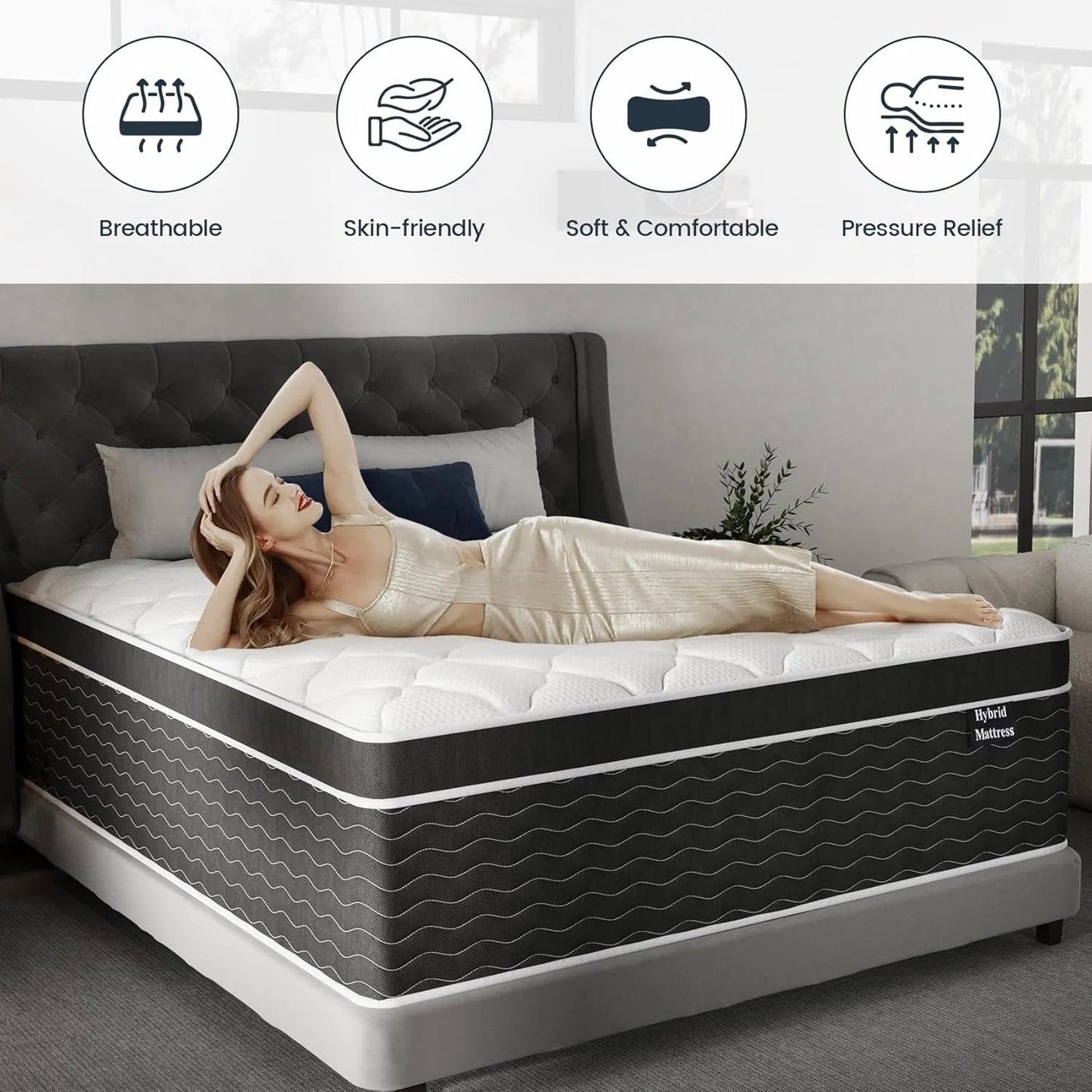 Full Size Mattress, 10 Inch Full Size Mattress in a Box, Medium Plush Hybrid Mattress