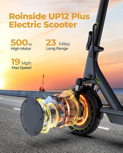 Electric Scooter - 8.5" Solid Tires, 350W Motor, Up to 19 MPH and 21-23 Miles Long-Range Portable Foldable Commuting Scooter for Adults with Double Braking System and App