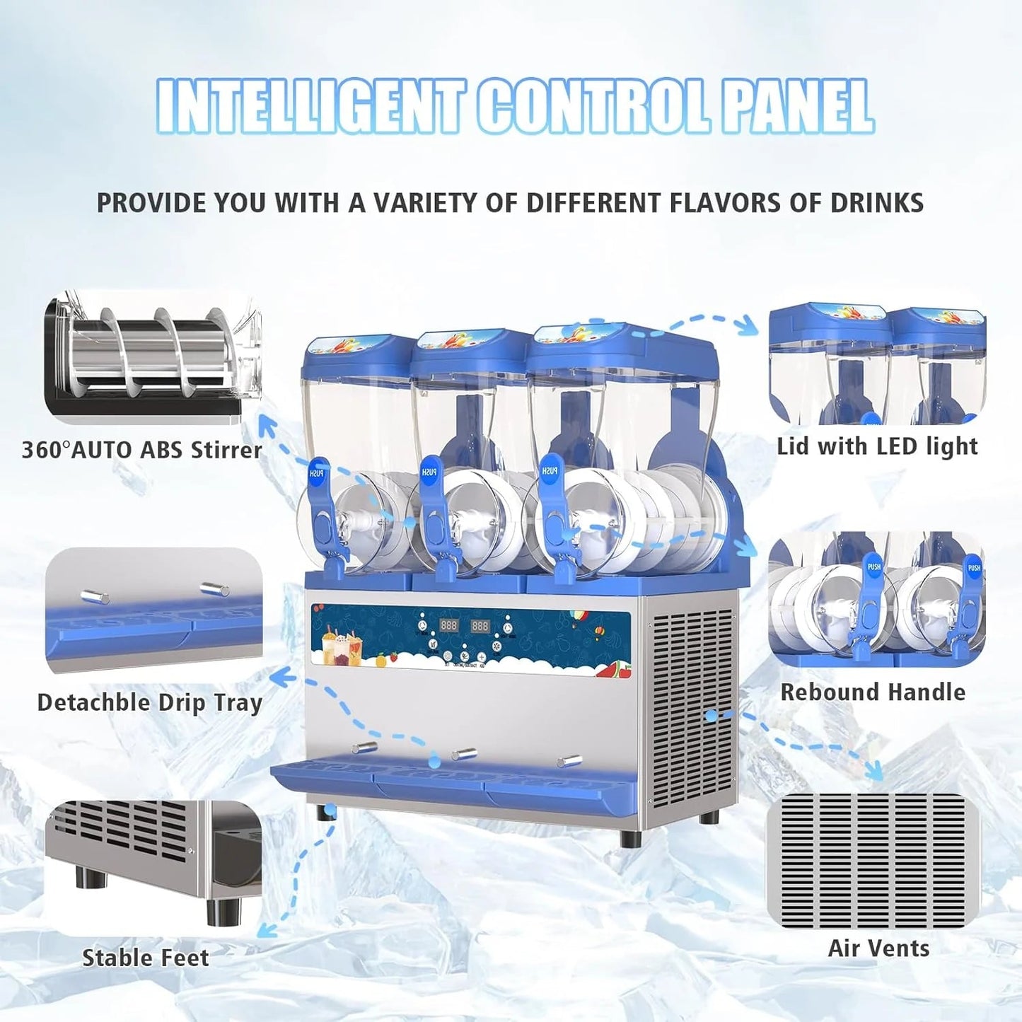 Commercial Slushy Machine - 1000W 30L Tanks Slush Maker Machine 304 Stainless Steel Commercial Margarita Machines Efficient Cooling the Ideal Slushie Maker for Bars Cafes Restaurants