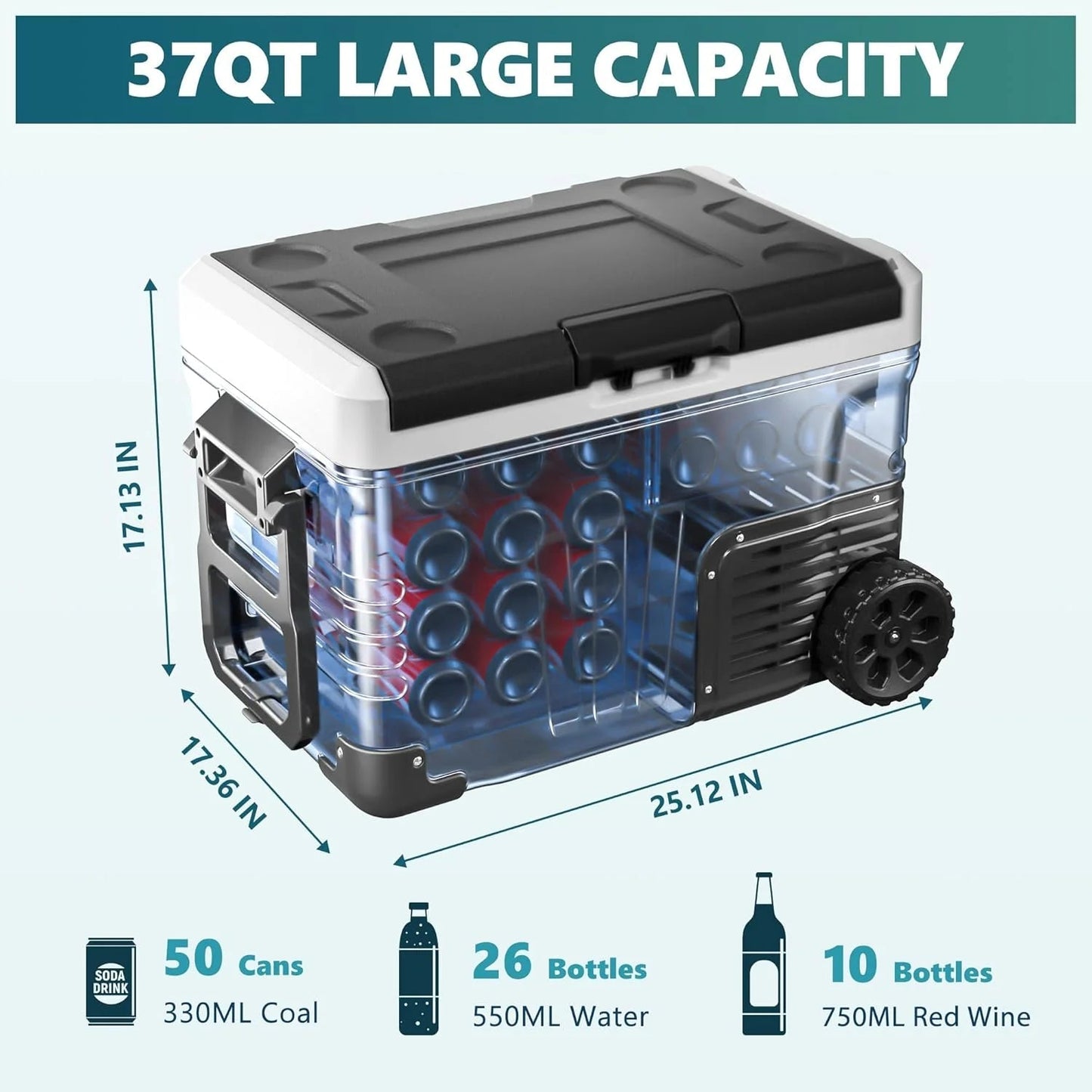 EUHOMY 12 Volt Refrigerator, 37QT(35L) Electric Cooler, Portable Freezer 12V/24V DC 110-240V AC, 12V Fridge -4℉~68℉, 12V Cooler with Wheels & 2 Baskets for Travel, Truck, Boat, Camping