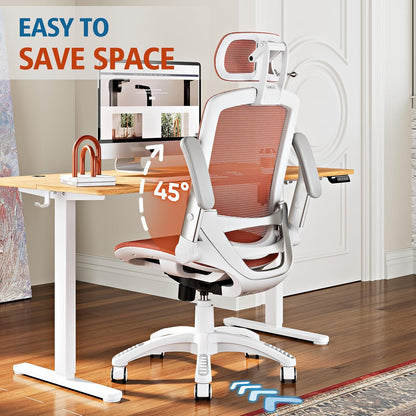 GABRYLLY Ergonomic Office Chair, High Back Home Desk Chair with Headrest, Flip-Up Arms, 90-120° Tilt Lock and Wide Cushion, Big and Tall Mesh Chairs for Man Woman, Black Task Chair