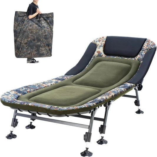 Camping Cots for Adults 330Lbs with Carry Bag, Heavy Duty Folding Bed with Soft Padded Cushion, Portable Military Cot for Hunting, 180° Adjustable Reclining Outdoor Lounger