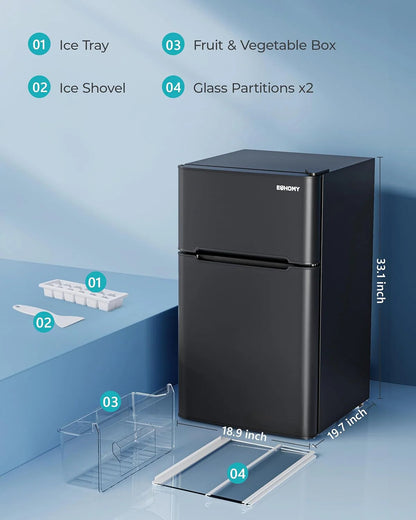 EUHOMY 3.2 Cu.Ft Mini Fridge with Freezer – 2-Door Compact Refrigerator for Bedroom, Dorm, Office or Apartment, Silver