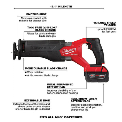 FUEL Lithium-Ion Brushless Cordless 7 Tool Combo Kit 5.0 Ah 18V M18