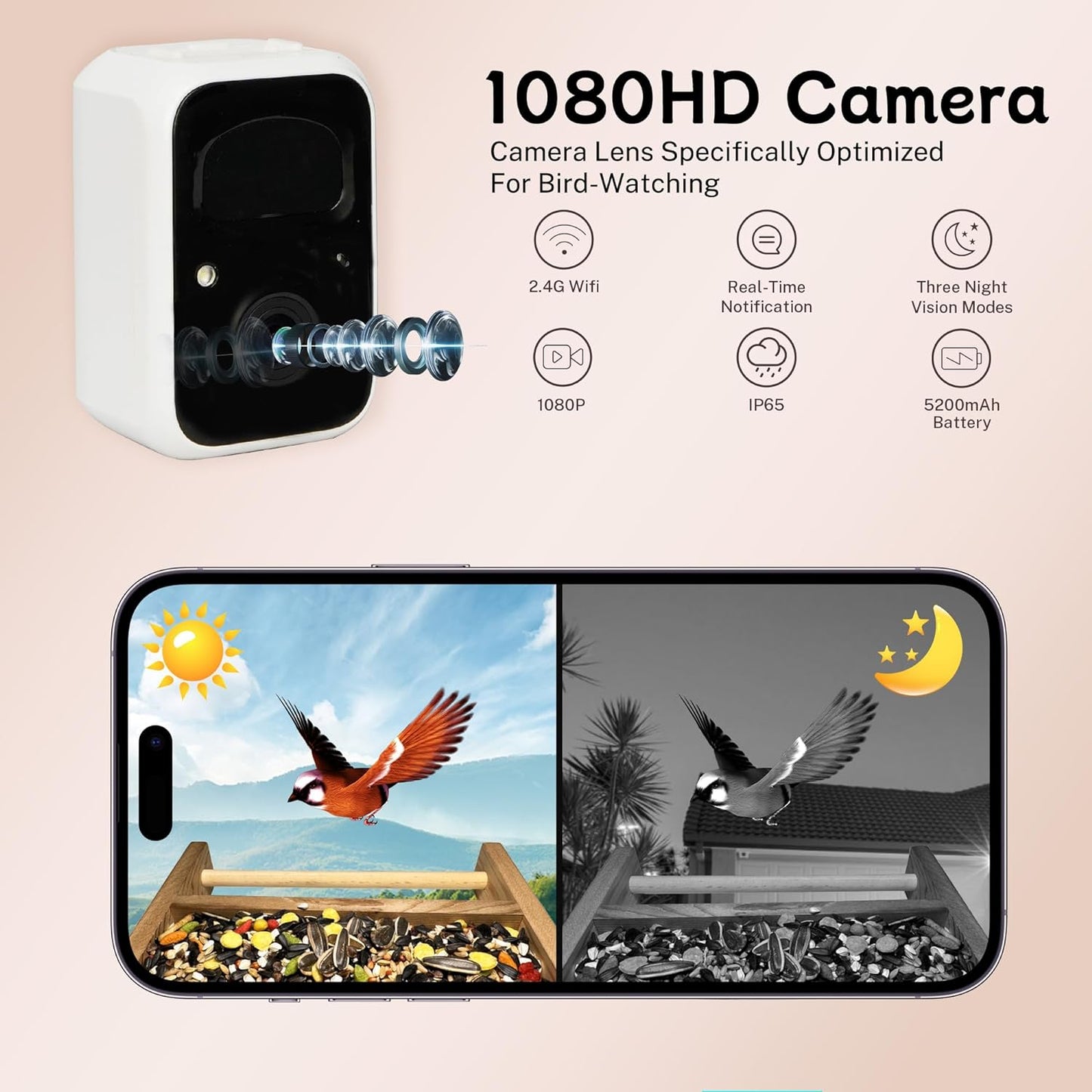 Feeder with Camera, Upgraded Smart Bird Feeder with Solar Powered, AI Identify for 10000 Plus Bird Species, Auto Capture Bird & Real-time Notifications, Ideal Gift for Bird Lovers