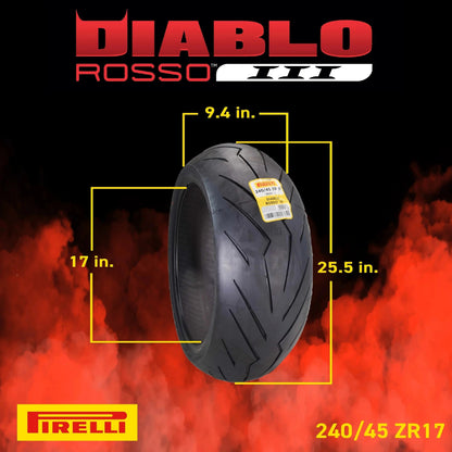 Pirelli Diablo Rosso III 120/70ZR17 Front & 240/45 ZR17 Rear Tire with Keychain