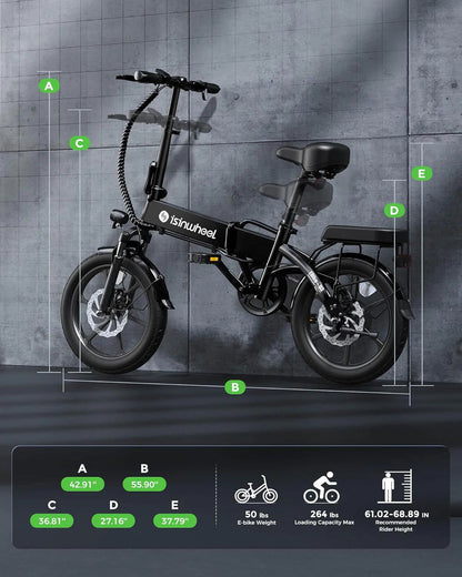 Electric Bike for Adults 500W Motor, 20 mph Folding Ebike, 14"/16"/20" Adults Electric Bicycles with Smart Uphill, 280.8Wh Battery, 25 Miles PAS Range, Mini E Bikes for Adults and Teens-isinwheel
