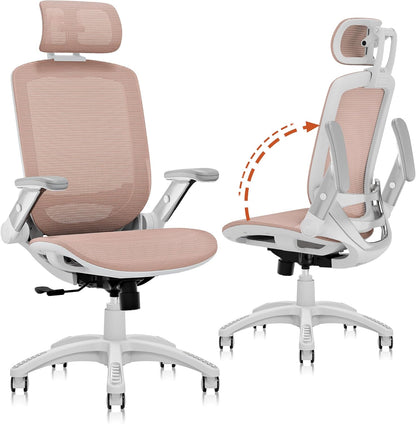 GABRYLLY Ergonomic Office Chair, High Back Home Desk Chair with Headrest, Flip-Up Arms, 90-120° Tilt Lock and Wide Cushion, Big and Tall Mesh Chairs for Man Woman, Black Task Chair