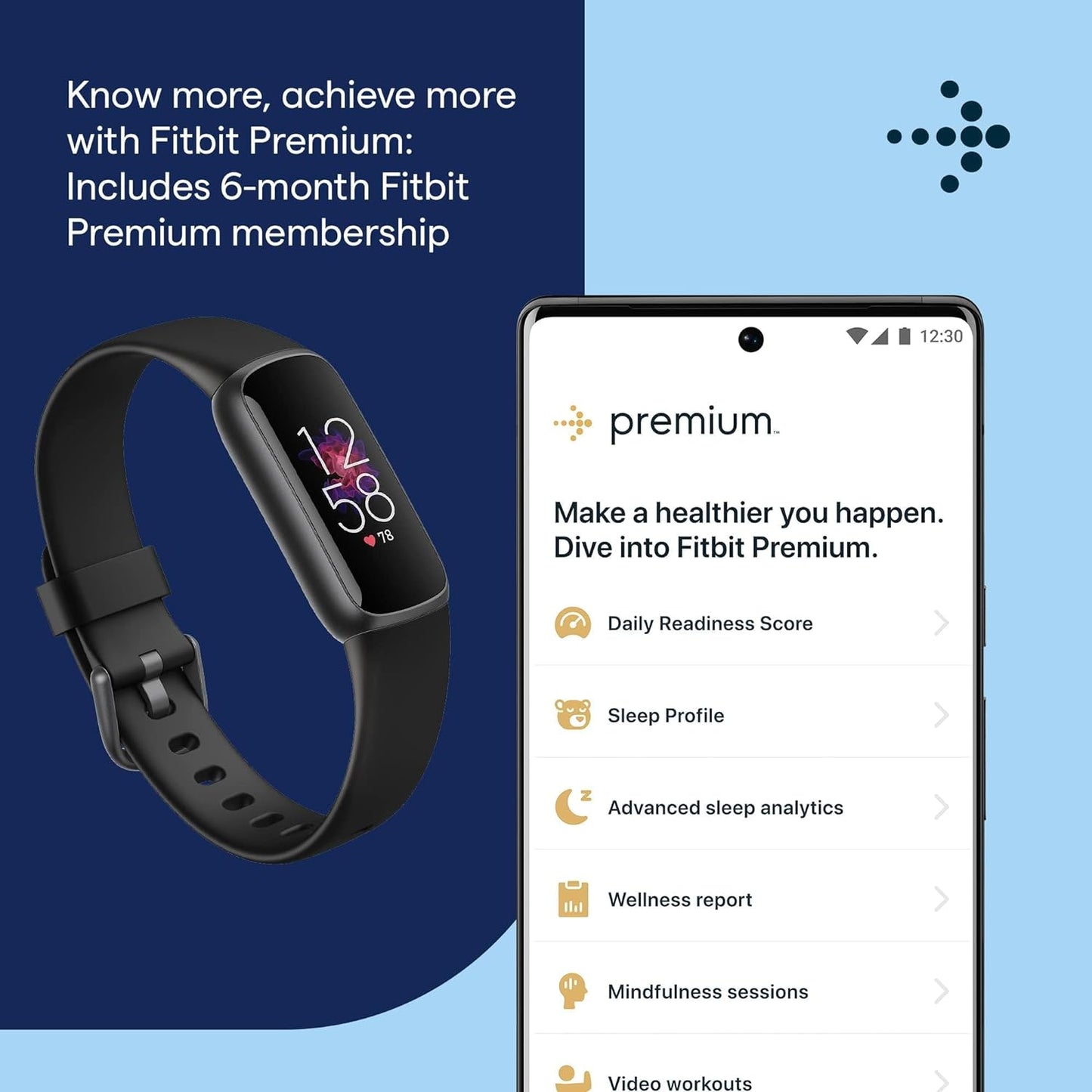 Fitness and Wellness-Tracker with Stress Management, Sleep-Tracking and 24/7 Heart Rate, One Size S L Bands Included, Lunar White/Soft Gold Stainless Steel, 1 Count