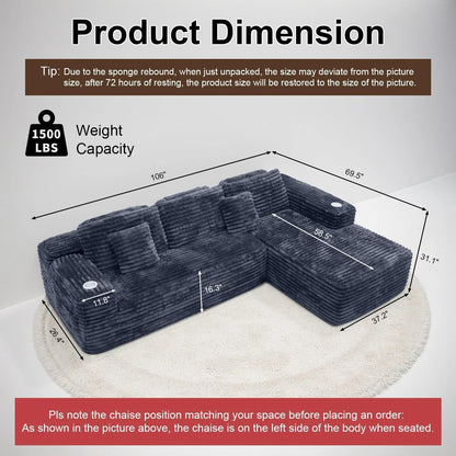 Cloud Sectional Couch with L-Shape Chaise, Modern Modular Sofa with Deep Seat, Built-in Cup Holder & Storage Pocket for Living Room Bedroom, No Assembly Required (Dark Gray, Left Sitting Chaise)