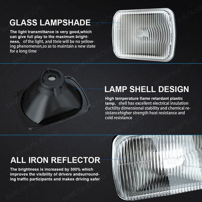 for Ford F 150 F 250 Truck E-150 E-250 Van 5x7'' 7x6'' LED Crystal Clear Glass Lens Headlight Set