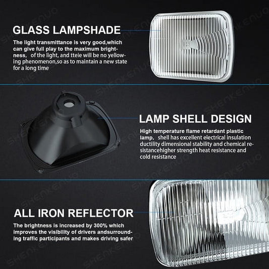 for Ford F 150 F 250 Truck E-150 E-250 Van 5x7'' 7x6'' LED Crystal Clear Glass Lens Headlight Set