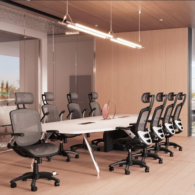 Ergonomic Mesh Office Chair, High Back Desk Chair - Adjustable Headrest with Flip Arm, Tilt Function, Lumbar Support and PU Wheels, Swivel Computer Work Chair