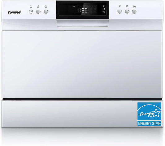 Countertop Dishwasher, Energy Star Portable Dishwasher, 6 Place Settings & 8 Washing Programs, Speed, Baby-Care, ECO& Glass, Dish Washer for Dorm, RV& Apartment, Black