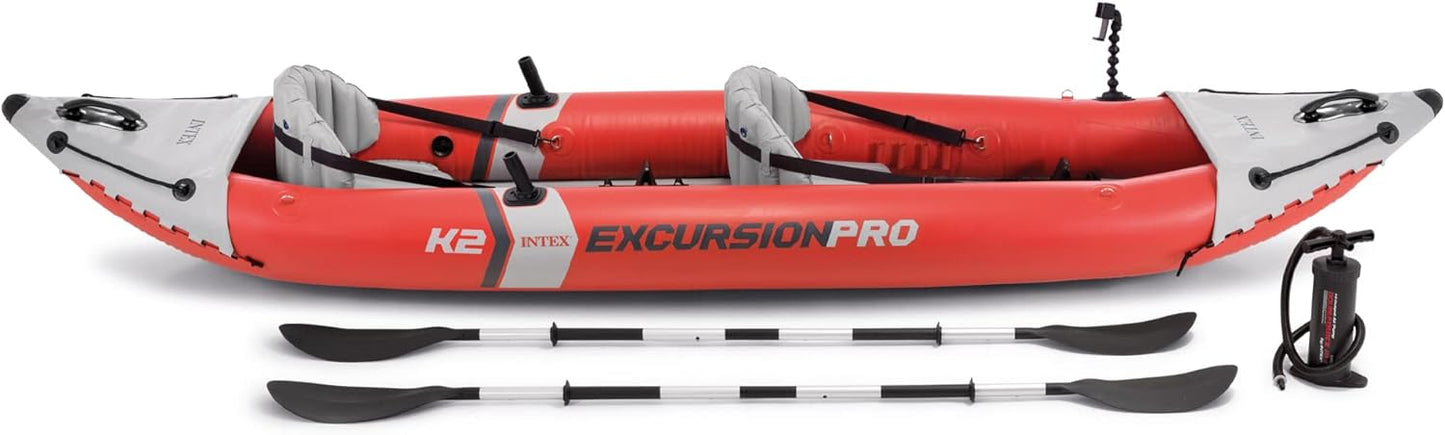 Excursion Pro Inflatable Kayak Series: Includes Deluxe 86in Kayak Paddles and High-Output Pump – SuperTough PVC – Adjustable Bucket Seat – Fishing Rod Holders – Grab Handles